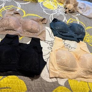 Elegant Lace Bralette Set - Black, Tan, Teal, Cream